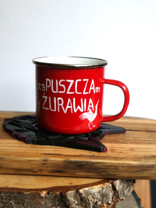 emaliowany kubek ręcznie malowany żuraw